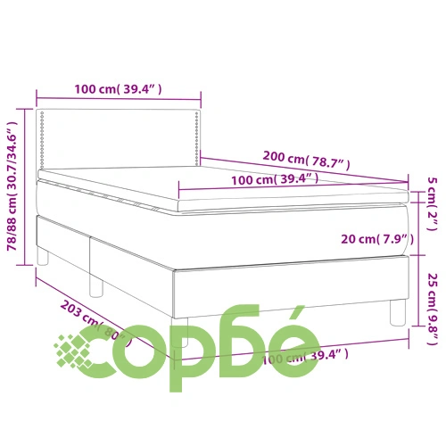 Боксспринг легло с матрак и LED, тъмнозелено, 100x200см, кадифе ➤ топ цена ➤ sorbe.bg