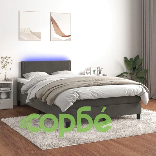 Боксспринг легло с матрак и LED, тъмносиво, 120x200 см, кадифе ➤ топ цена ➤ sorbe.bg