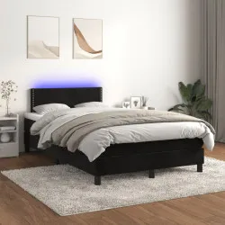 Боксспринг легло с матрак и LED, черно, 120x200 см, кадифе