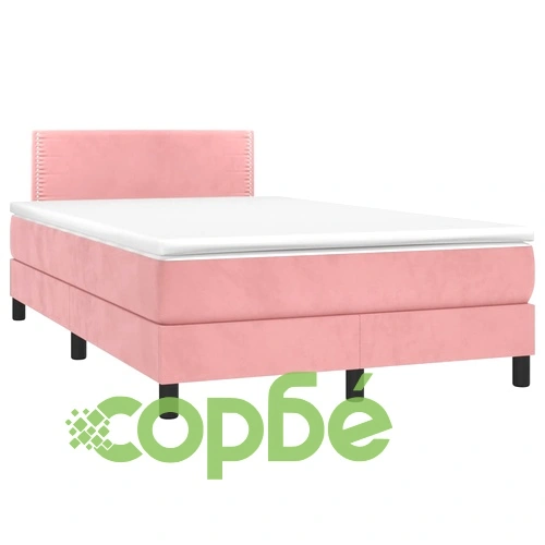 Боксспринг легло с матрак и LED, розово, 120x200 см, кадифе ➤ топ цена ➤ sorbe.bg