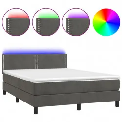 Боксспринг легло с матрак и LED, тъмносиво, 140x190 см, кадифе