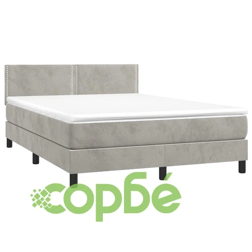 Боксспринг легло с матрак и LED, светлосиво, 140x200 см, кадифе ➤ топ цена ➤ sorbe.bg