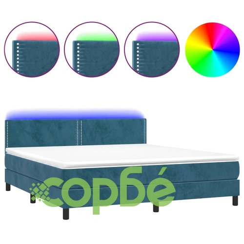 Боксспринг легло с матрак и LED, тъмносиньо, 180x200 см, кадифе ➤ топ цена ➤ sorbe.bg
