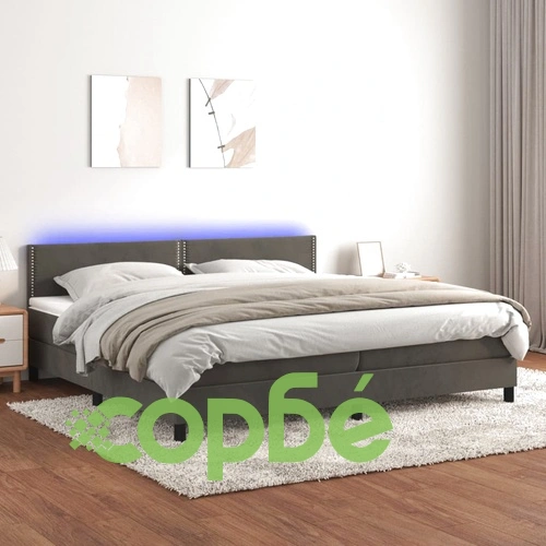 Боксспринг легло с матрак и LED, тъмносиво, 200x200 см, кадифе ➤ топ цена ➤ sorbe.bg