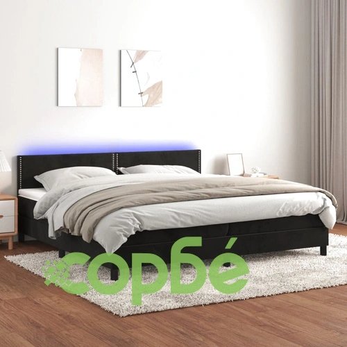 Боксспринг легло с матрак и LED, черно, 200x200 см, кадифе ➤ топ цена ➤ sorbe.bg
