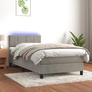 Боксспринг легло с матрак и LED, светлосиво, 80x200 см, кадифе