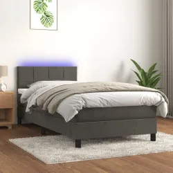Боксспринг легло с матрак и LED, тъмносиво, 80x200 см, кадифе