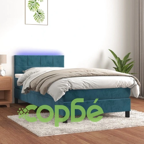 Боксспринг легло с матрак и LED, тъмносиньо, 90x190 см, кадифе ➤ топ цена ➤ sorbe.bg