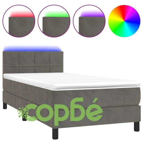 Боксспринг легло с матрак и LED, тъмносиво, 90x200 см, кадифе ➤ топ цена ➤ sorbe.bg