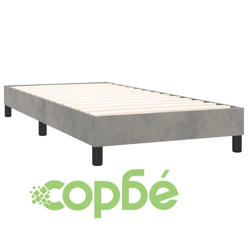 Боксспринг легло с матрак и LED, светлосиво, 100x200 см, кадифе ➤ топ цена ➤ sorbe.bg