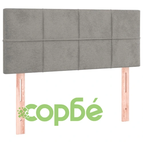 Боксспринг легло с матрак и LED, светлосиво, 100x200 см, кадифе ➤ топ цена ➤ sorbe.bg