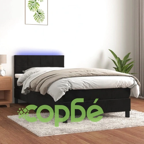 Боксспринг легло с матрак и LED, черно, 100x200 см, кадифе ➤ топ цена ➤ sorbe.bg