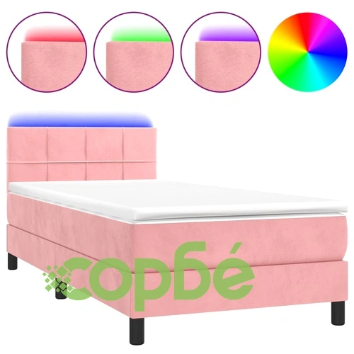 Боксспринг легло с матрак и LED, розово, 100x200 см, кадифе ➤ топ цена ➤ sorbe.bg