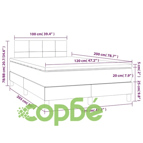 Боксспринг легло с матрак и LED, светлосиво, 120x200 см, кадифе ➤ топ цена ➤ sorbe.bg