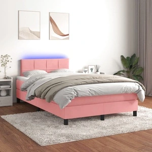 Боксспринг легло с матрак и LED, розово, 120x200 см, кадифе