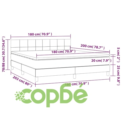 Боксспринг легло с матрак и LED, розово, 180x200 см, кадифе ➤ топ цена ➤ sorbe.bg