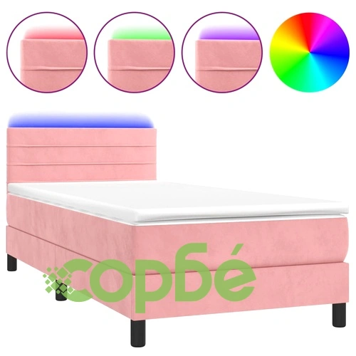 Боксспринг легло с матрак и LED, розово, 90x190 см, кадифе ➤ топ цена ➤ sorbe.bg