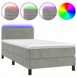Боксспринг легло с матрак и LED, светлосиво, 90x200 см, кадифе