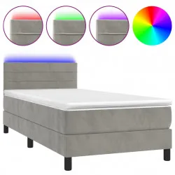 Боксспринг легло с матрак и LED, светлосиво, 100x200 см, кадифе
