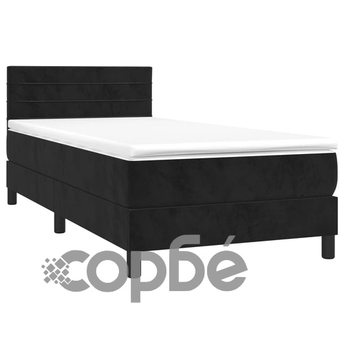 Боксспринг легло с матрак и LED, черно, 100x200 см, кадифе ➤ топ цена ➤ sorbe.bg