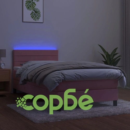 Боксспринг легло с матрак и LED, розово, 100x200 см, кадифе ➤ топ цена ➤ sorbe.bg