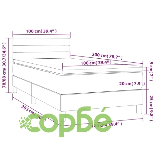 Боксспринг легло с матрак и LED, розово, 100x200 см, кадифе ➤ топ цена ➤ sorbe.bg