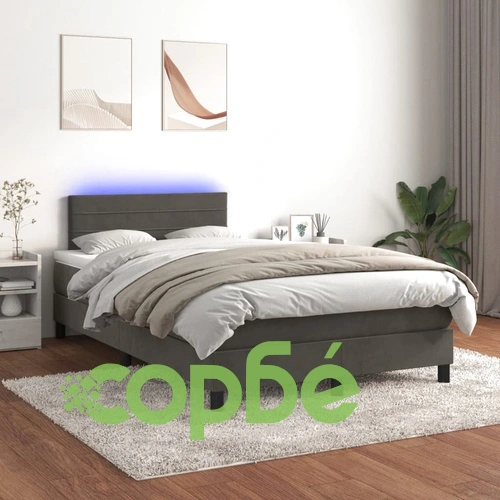 Боксспринг легло с матрак и LED, тъмносиво, 120x200 см, кадифе ➤ топ цена ➤ sorbe.bg