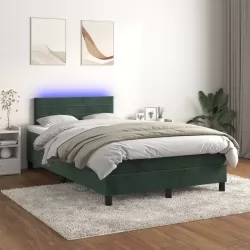 Боксспринг легло с матрак и LED, тъмнозелено, 120x200см, кадифе