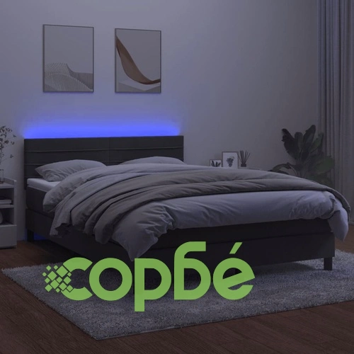 Боксспринг легло с матрак и LED, тъмносиво, 140x190 см, кадифе ➤ топ цена ➤ sorbe.bg