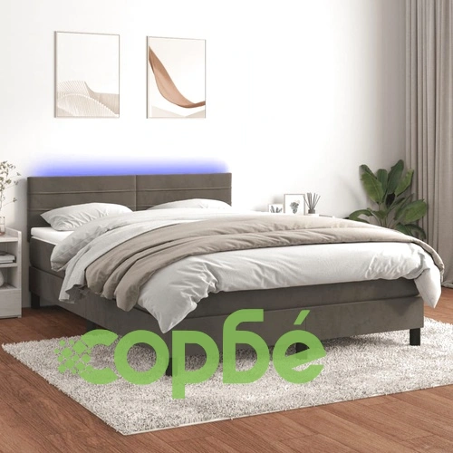 Боксспринг легло с матрак и LED, тъмносиво, 140x190 см, кадифе ➤ топ цена ➤ sorbe.bg