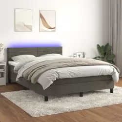 Боксспринг легло с матрак и LED, тъмносиво, 140x200 см, кадифе