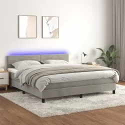 Боксспринг легло с матрак и LED, светлосиво, 160x200 см, кадифе