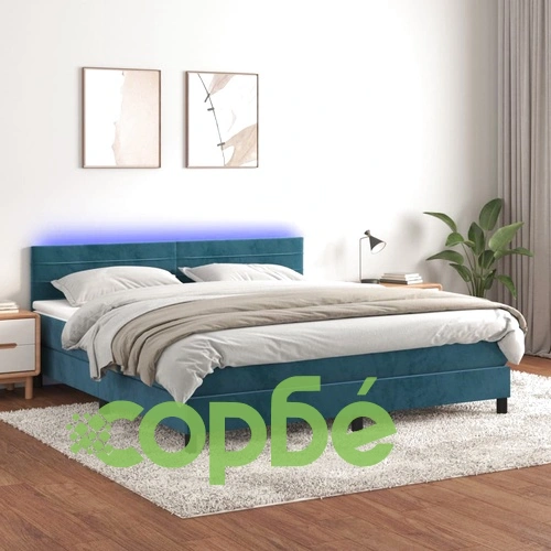 Боксспринг легло с матрак и LED, тъмносиньо, 180x200 см, кадифе ➤ топ цена ➤ sorbe.bg