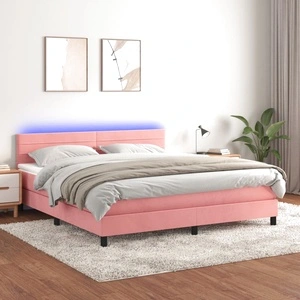 Боксспринг легло с матрак и LED, розово, 180x200 см, кадифе