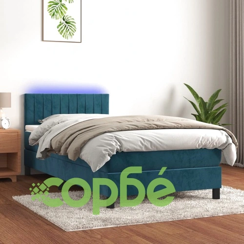 Боксспринг легло с матрак и LED, тъмносиньо, 80x200 см, кадифе ➤ топ цена ➤ sorbe.bg