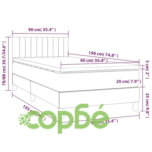 Боксспринг легло с матрак и LED, розово, 90x190 см, кадифе ➤ топ цена ➤ sorbe.bg