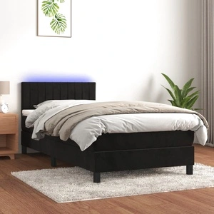 Боксспринг легло с матрак и LED, черно, 90x200 см, кадифе