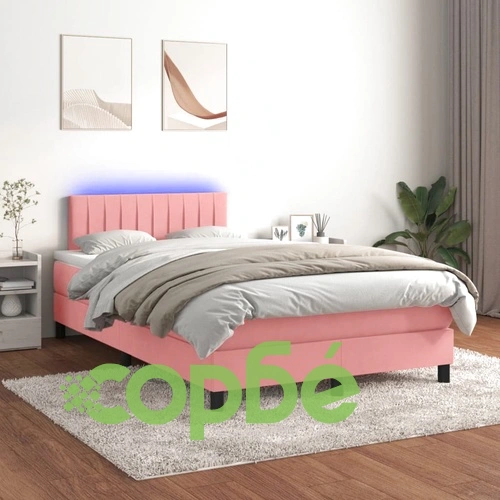 Боксспринг легло с матрак и LED, розово, 120x200 см, кадифе ➤ топ цена ➤ sorbe.bg