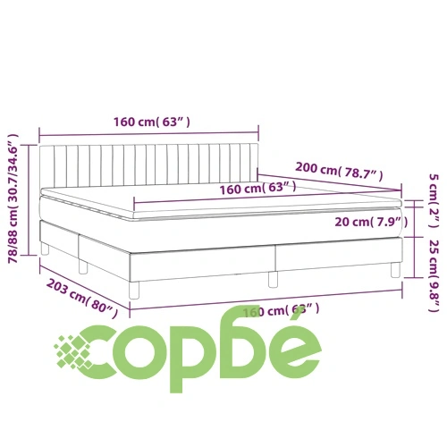 Боксспринг легло с матрак и LED, розово, 160x200 см, кадифе ➤ топ цена ➤ sorbe.bg
