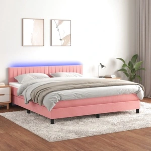 Боксспринг легло с матрак и LED, розово, 180x200 см, кадифе