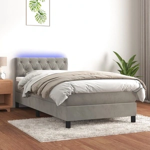 Боксспринг легло с матрак и LED, светлосиво, 80x200 см, кадифе