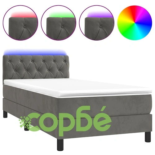 Боксспринг легло с матрак и LED, тъмносиво, 80x200 см, кадифе ➤ топ цена ➤ sorbe.bg