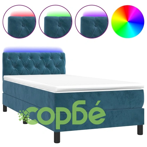Боксспринг легло с матрак и LED, тъмносиньо, 80x200 см, кадифе ➤ топ цена ➤ sorbe.bg