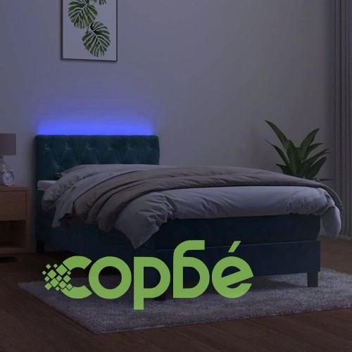 Боксспринг легло с матрак и LED, тъмносиньо, 80x200 см, кадифе ➤ топ цена ➤ sorbe.bg