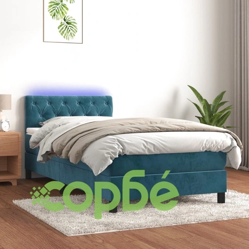 Боксспринг легло с матрак и LED, тъмносиньо, 80x200 см, кадифе ➤ топ цена ➤ sorbe.bg