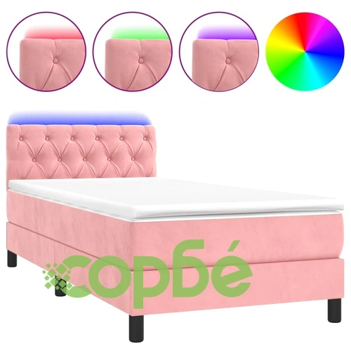 Боксспринг легло с матрак и LED, розово, 80x200 см, кадифе ➤ топ цена ➤ sorbe.bg
