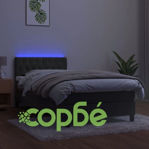 Боксспринг легло с матрак и LED, тъмносиво, 90x190 см, кадифе ➤ топ цена ➤ sorbe.bg