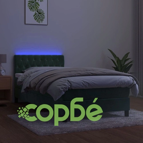 Боксспринг легло с матрак и LED, тъмнозелено, 90x190 см, кадифе ➤ топ цена ➤ sorbe.bg