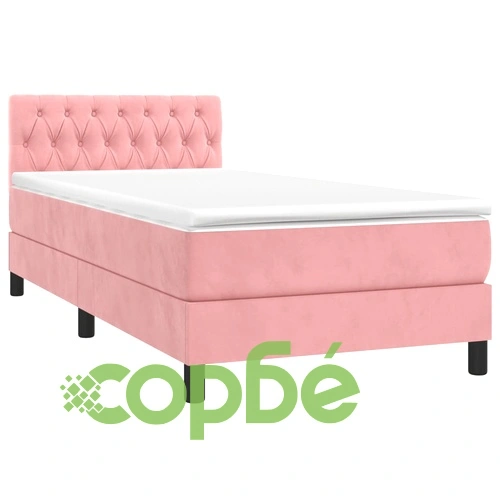 Боксспринг легло с матрак и LED, розово, 90x190 см, кадифе ➤ топ цена ➤ sorbe.bg
