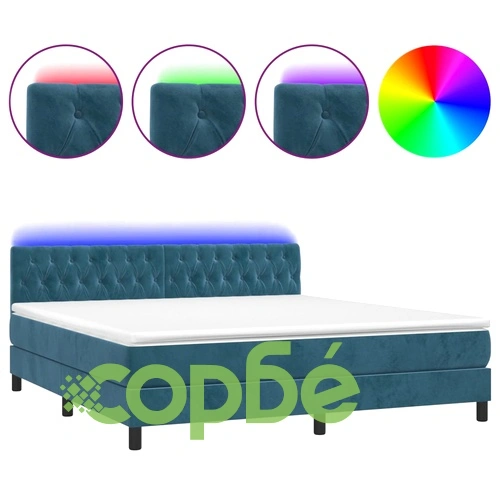 Боксспринг легло с матрак и LED, тъмносиньо, 180x200 см, кадифе ➤ топ цена ➤ sorbe.bg